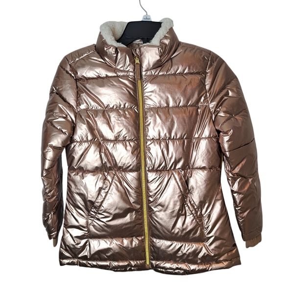 NWT There Abouts Girls Golden Puffer Removable Hooded Jacket Size M 10/12 - Picture 1 of 10